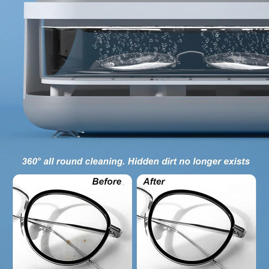 Cleaning spectacles in the portable cleaner, before and after
