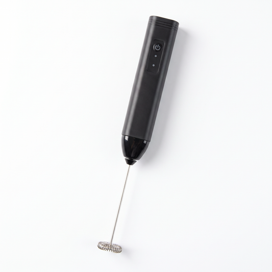 Gharkit electric milk frother, black handheld, stainless steel whisk