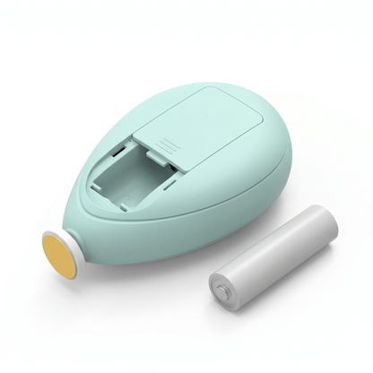 Baby nail trimmer back view with AA battery compartment