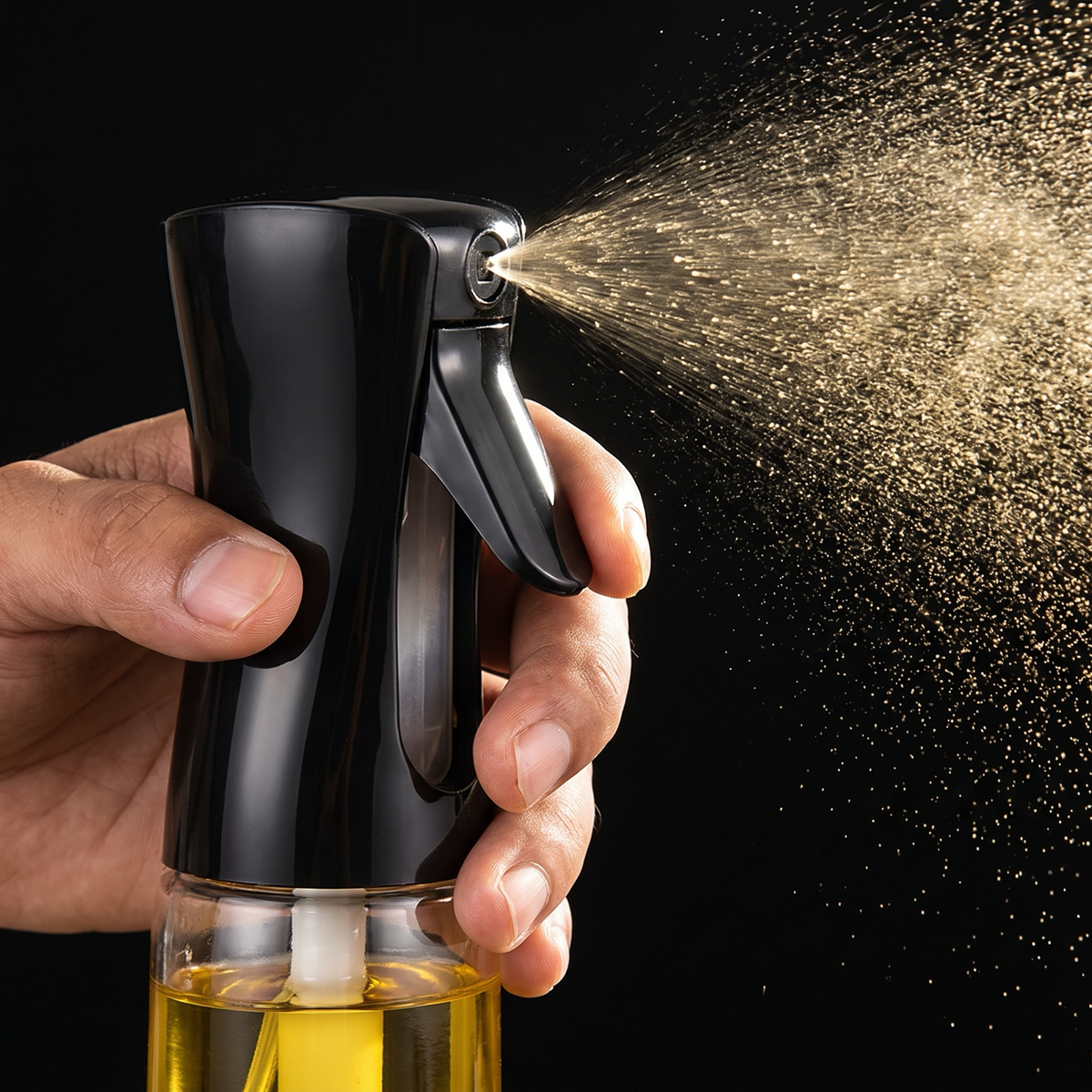 Fine oil mist from the sprayer nozzle close-up