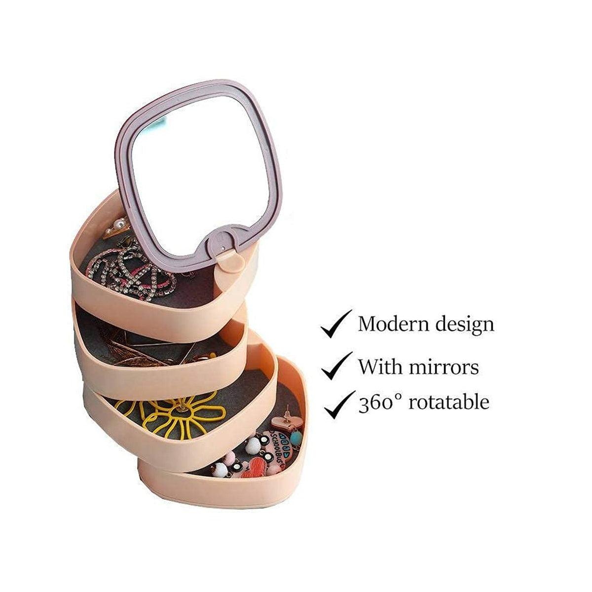 4-layer rotating jewellery box with mirror