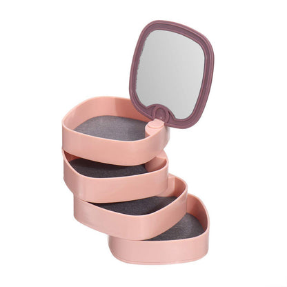 Pink rotating jewellery box with the mirror raised
