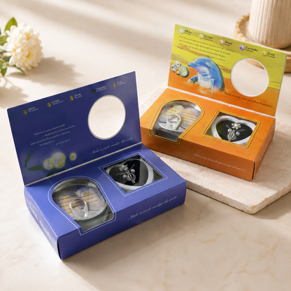 Pearl necklace gift set in its gift pack with the heart box, two pack designs