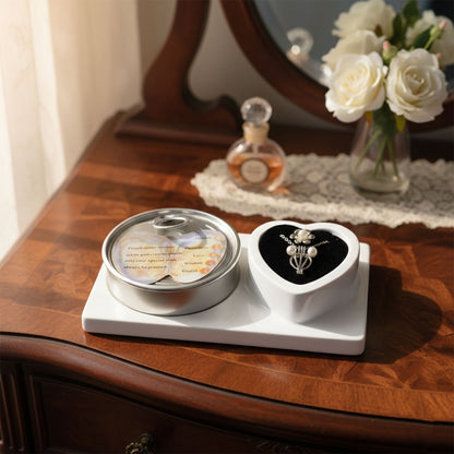 Pearl necklace gift set on a dressing table