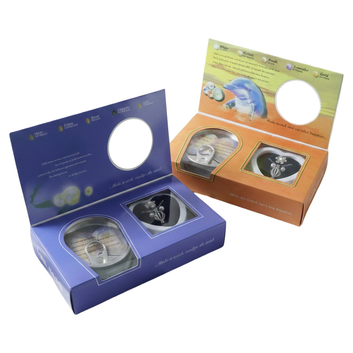 Pearl necklace gift set, blue and orange pack designs